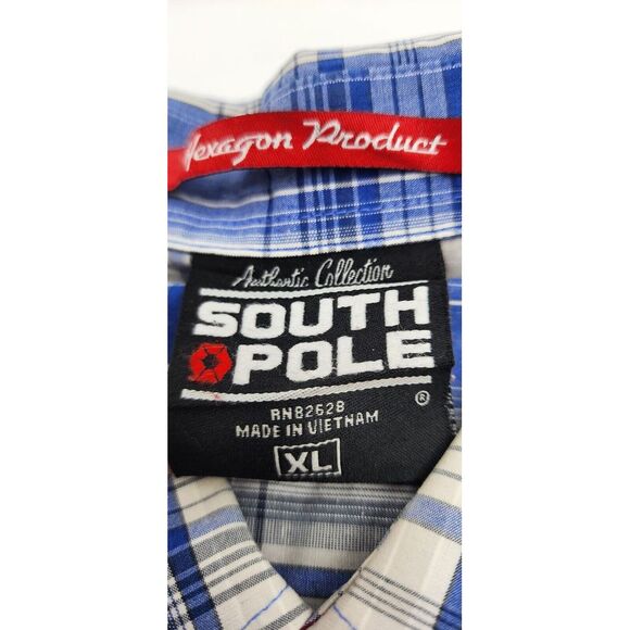 SOUTHPOLE Authentic Collection Blue Red Plaid‎ Short Sleeve Button Down Men's XL - Picture 2 of 7